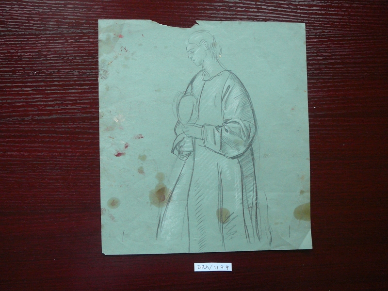 Mary McEvoy in a long dress holding a mirror 443ch